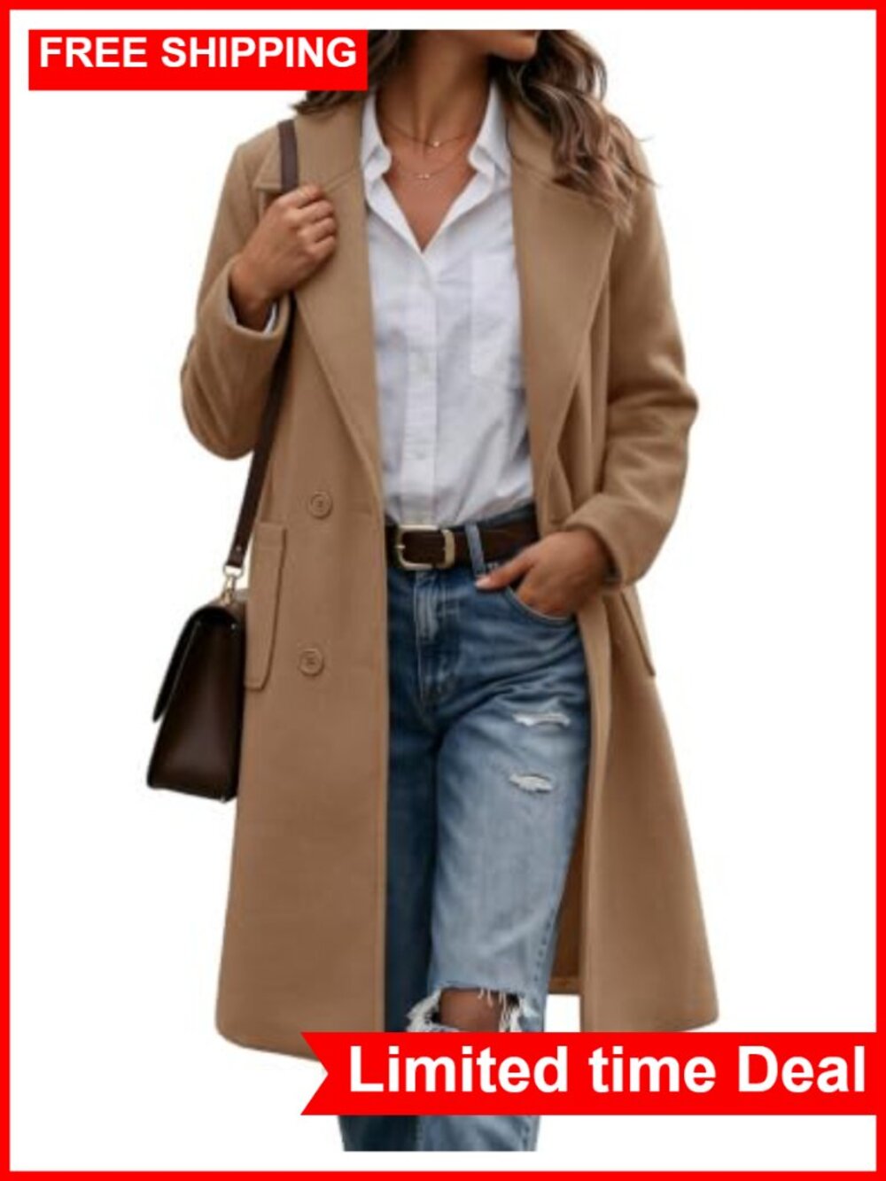 Zeagoo Women's Double Breasted Peacoat Notch Lapel Mid-Long Winter Coat